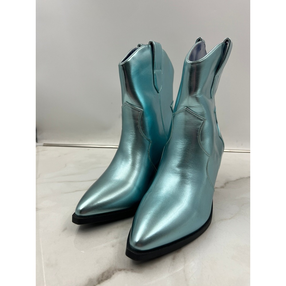 Bamboo Cowboy Boots Women's Sz 9M Blue Metallic Ankle Western Mindful-12 NWT - Picture 2 of 12